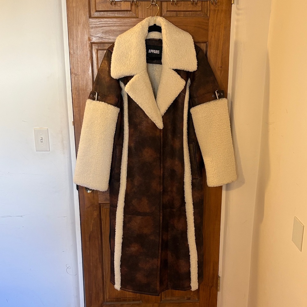 Apparis Brown and Cream Shearling Coat (Raquel Coat)